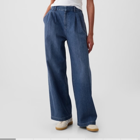 Gap 365 high rise trouser wide leg paper bag jeans light denim 20 - Picture 2 of 4